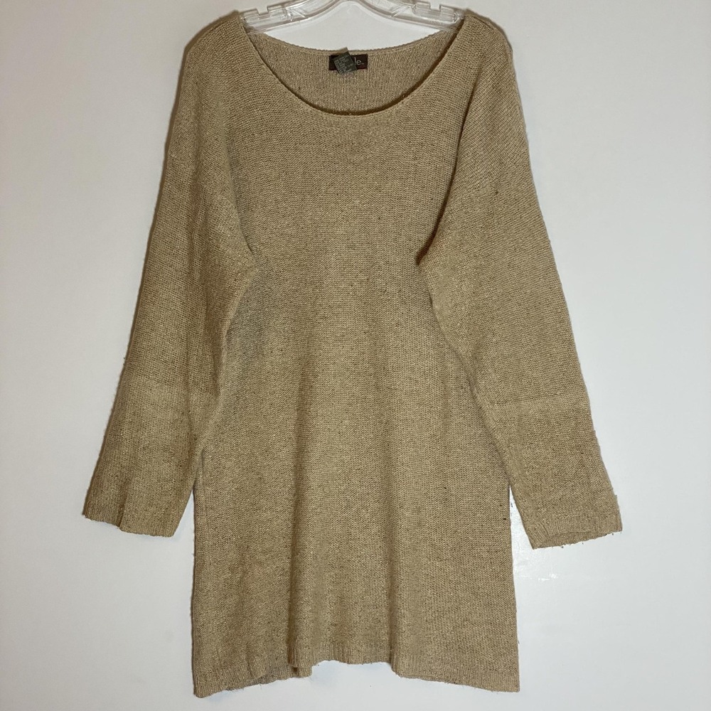 New York Style Sweater Tunic Womens Medium Beige Silk Angora Knit Long Sleeve